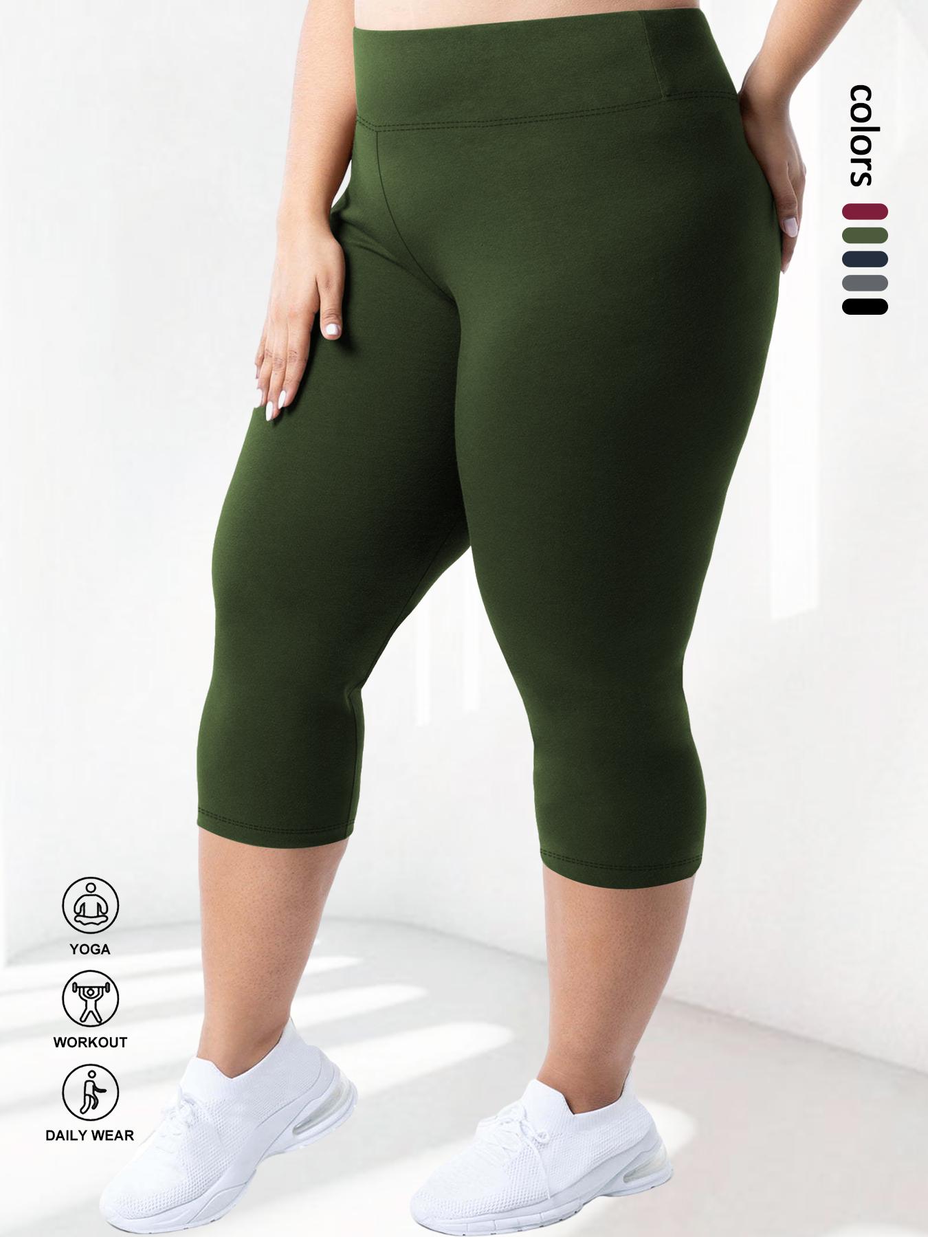 Plus Size Solid High Waist Capris Leggings, Casual Comfy Breathable Skinny Pants for Daily Workout Yoga Wear, Summer Outfits 2024, Women's Bottoms for Indoor Outdoor Wear, Shaping Leggings