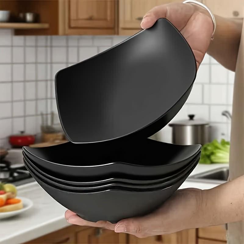 6-Piece Large Plastic Square Footed Bowls Set, Party Salad Bowl, Stackable Lightweight Kitchenware, Microwave & Dishwasher Safe