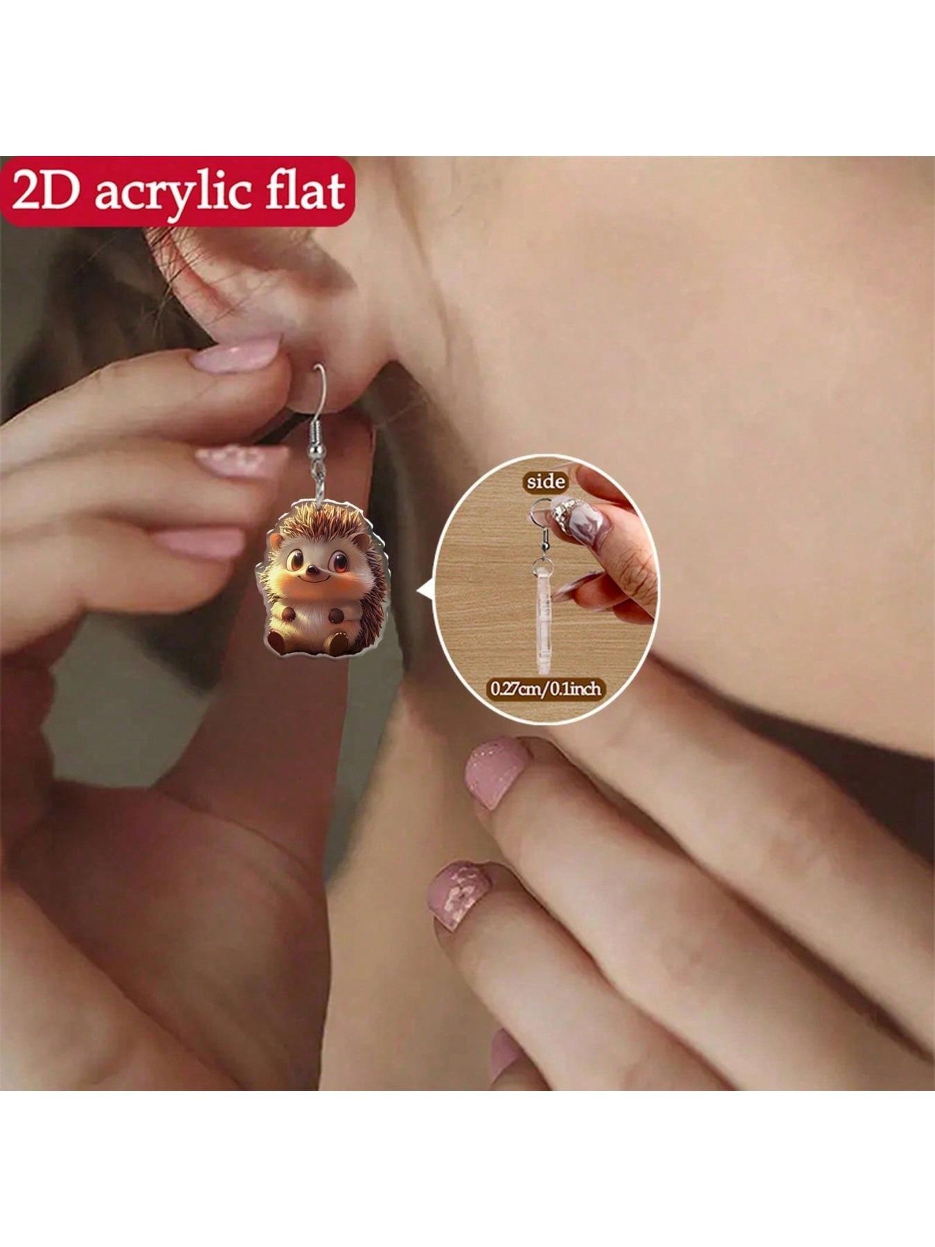 acrylic material, cute printed hedgehog design women's earrings - the perfect gift for art enthusiasts, suitable for Christmas and Thanksgiving celebrations