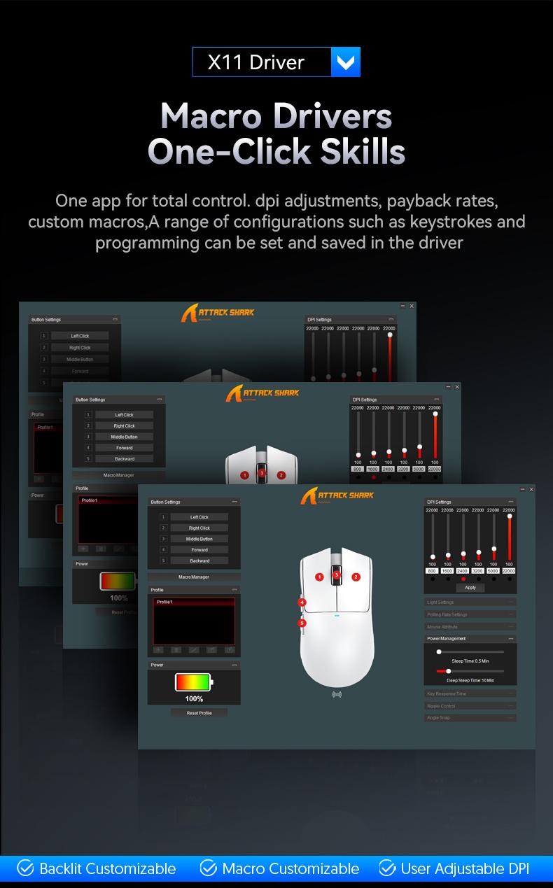 ATTACK SHARK X11SE Wireless Gaming Mouse ATTACK SHARK X11SE Gaming Mouse, PixArt PAW3311 Gaming Sensor, BT/2.4G Wireless/Wired