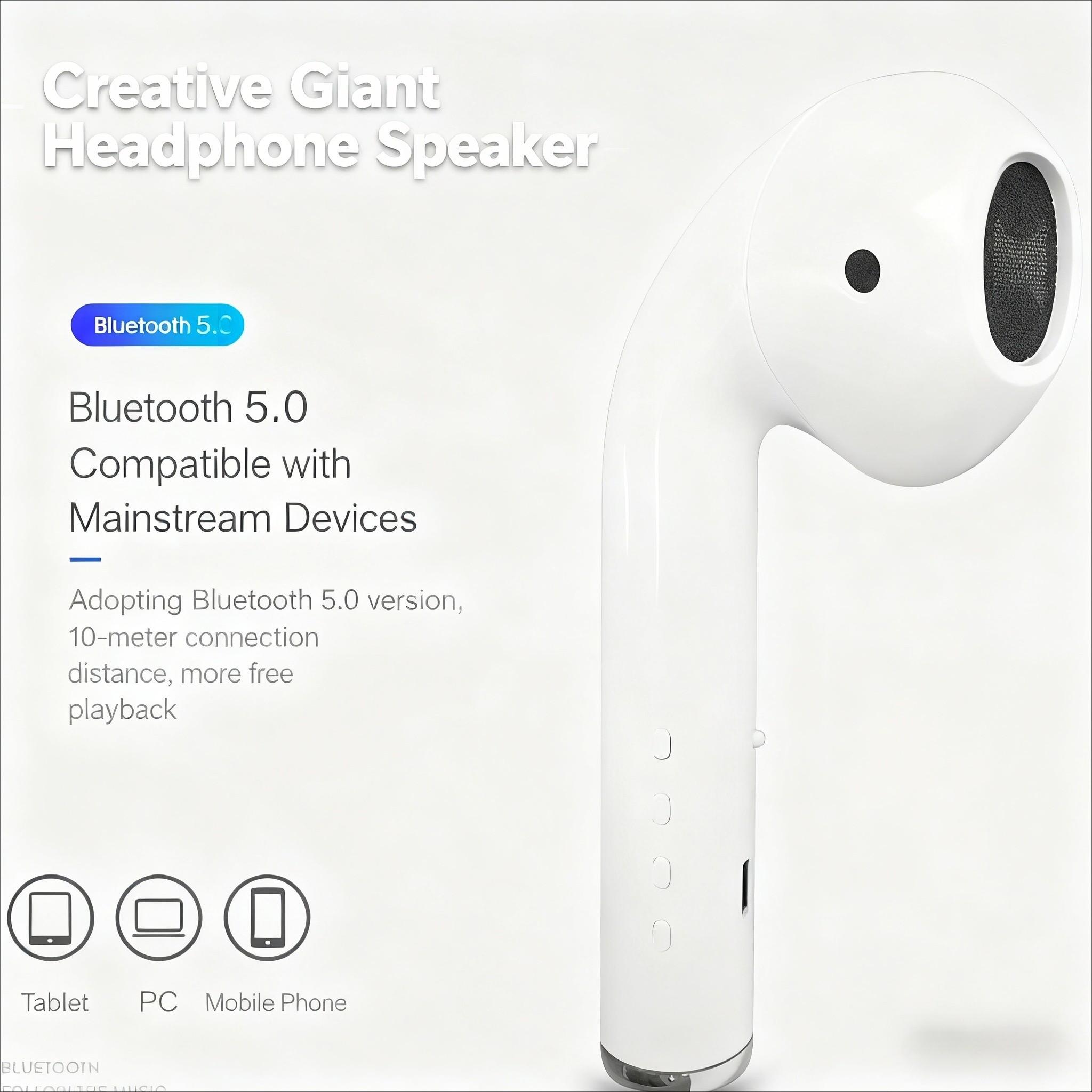 Wireless Earphone Shape Speaker, USB Charging, Microphone, Fm Radio, TF Card Support, Portable Speaker, Ideal for On-The-Go Use