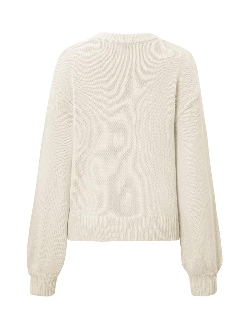 Women's Casual Round Neck Long Sleeve Sweater, Plain Knit Pullover Top for Winter, Fitted Style, Moderate Fabric Thickness Knitwear