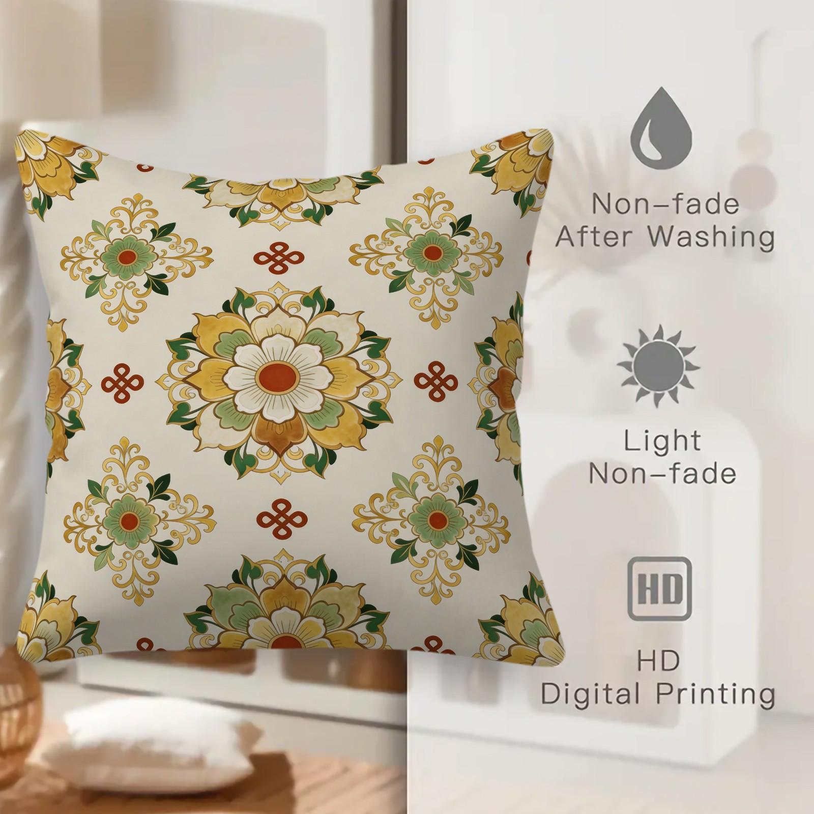 1 Piece Watercolor Landscape Checkered Throw Pillow, HD Digital Printed Cushion, Soft Cozy Accent Pillow for Sofa, Chair and Bedroom Decor with Invisible Zipper, Non-Fading