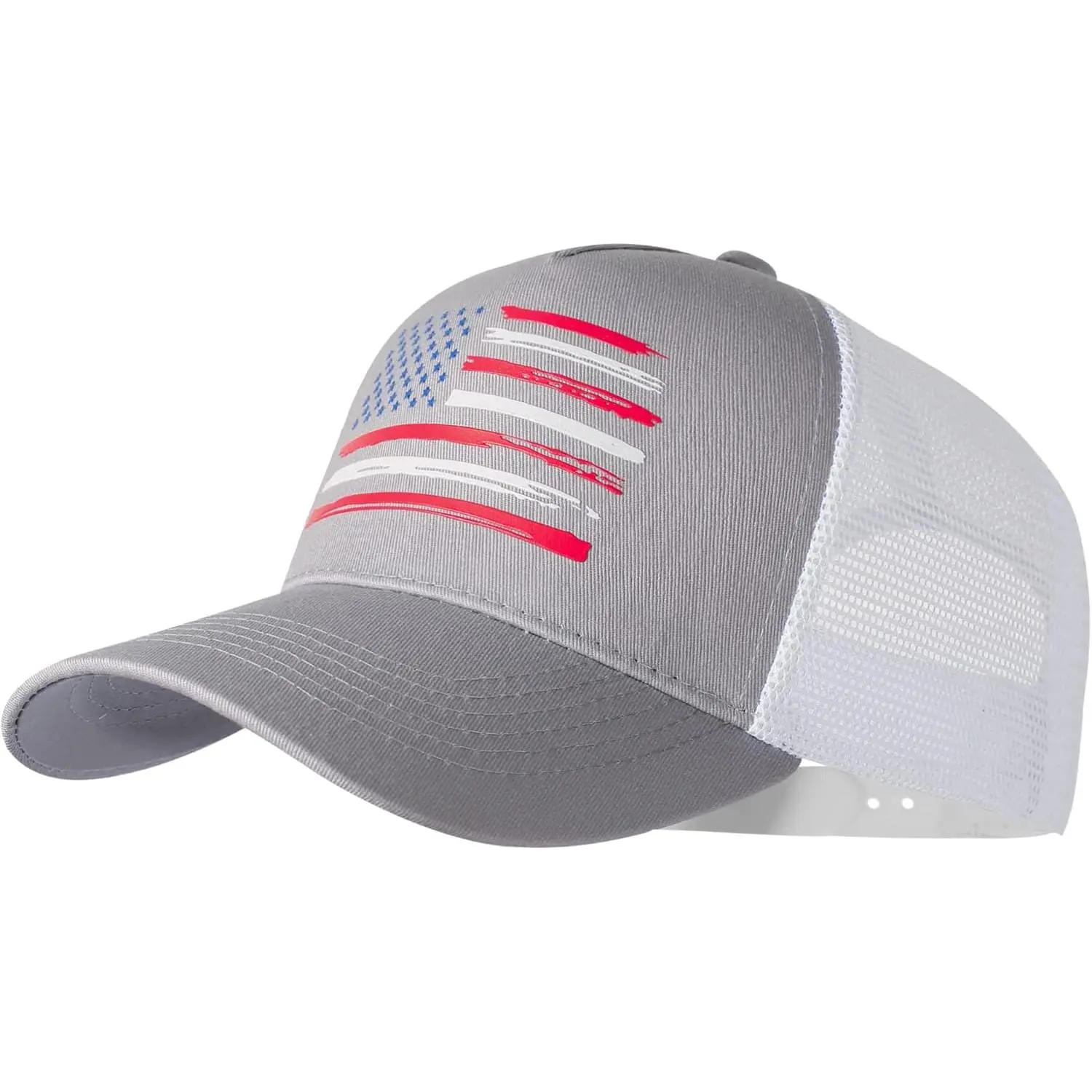 Unisex American Flag Print Mesh Fabric Snapback Hat - Breathable Adjustable Trucker Hat for Outdoor Wear