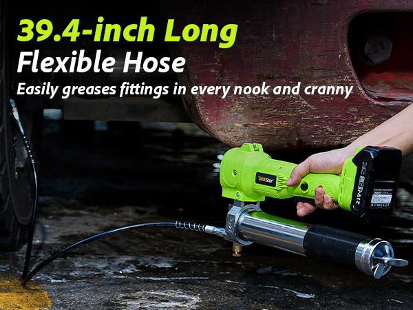 Electric Grease Gun Tool, TaskStar 10000 PSI Cordless Grease Gun with 39.4”Flexible Hose,2 Batteries and Charger, Super Bright LED Light, Green Grease Gun for Trucks, Farm Machine