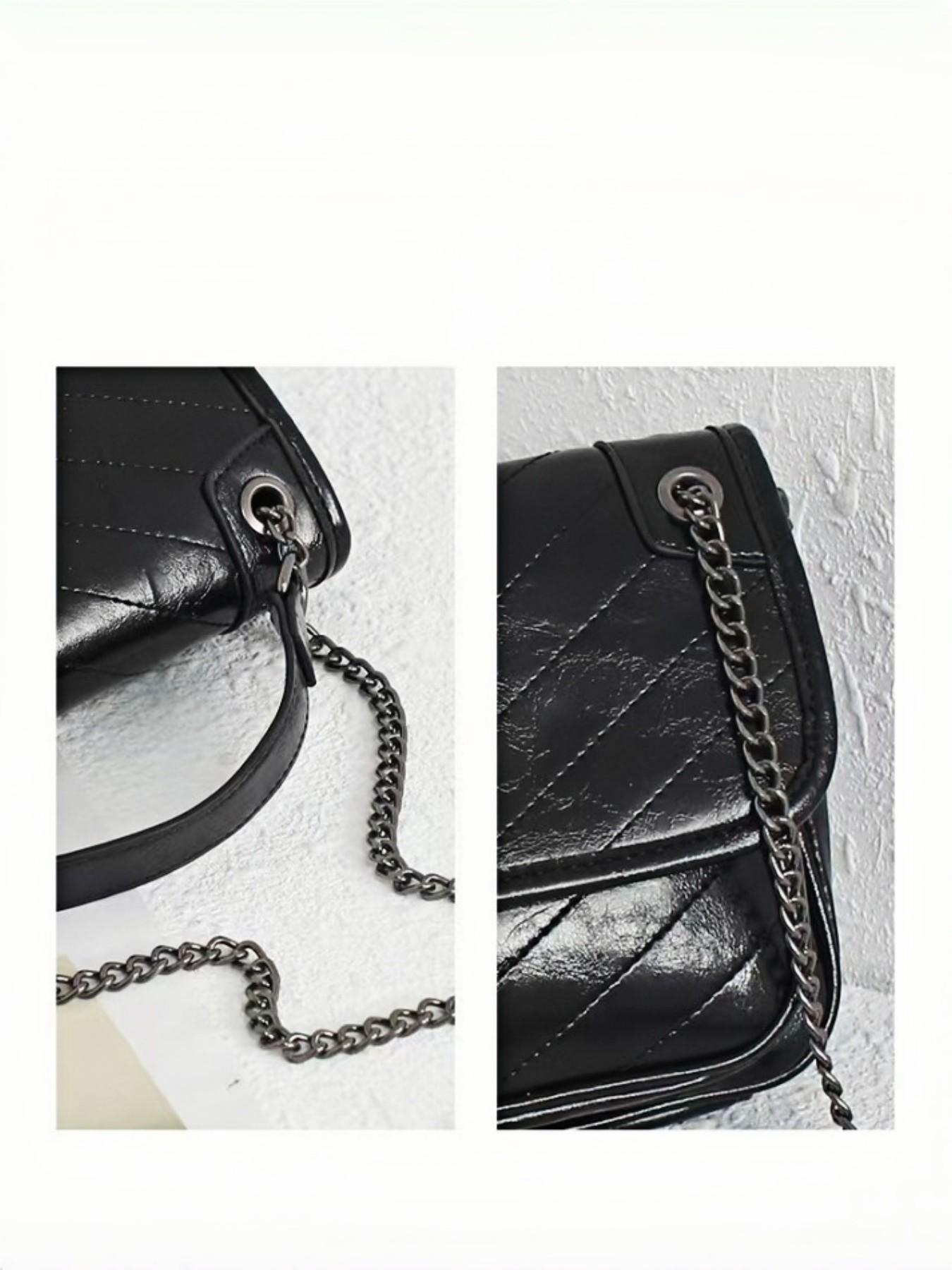 Korean Style Soft Leather Crossbody Bag, Rhombus Chain Design, Versatile Shoulder Bag for Daily Use, Elegant Small Backpack