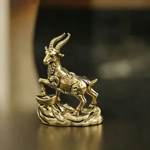 Copper Tibetan Antelope Desktop Ornament, Creative Metal Craft Model, Unique Animal Figurine, Decorative Handmade Art Piece