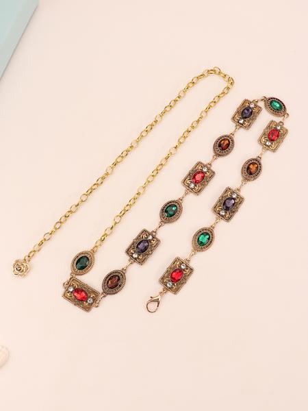 Vintage Metal Floral Waist Chain for Women, Rhinestone Chain Belt, Rhinestone Decorated Belt, Fashion Accessory for Dresses, Autumn Winter Versatile Waist Strap