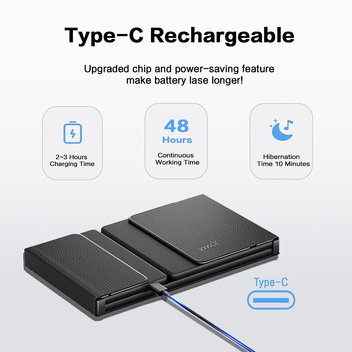 JOMAA Portable Tri-Foldable Bluetooth Keyboard with Touchpad Bluetooth Wireless Rechargable Keyboard Supports Multi-Device Keyboard for Windows/Android/iOS