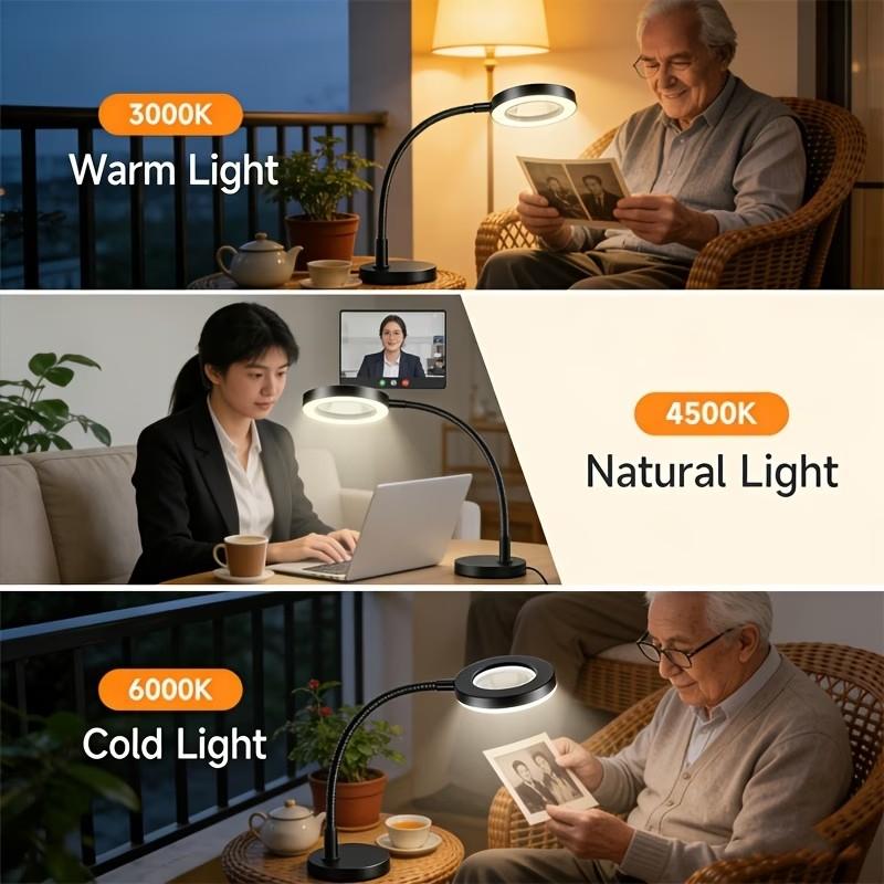 A Magnifying Glass with 5X Magnification And Light, a Desktop Magnifier with Base, 3 Adjustable Lighting Modes, And an LED Lamp Suitable for Working in Bed, Crafting, Repairs, Available in 3 Colors for The Magnifying Desk Lamp
