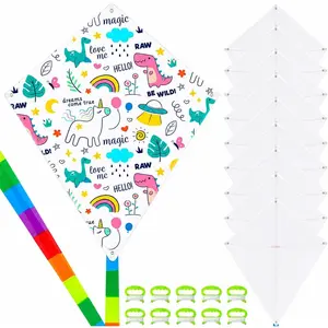 DIY Blank Kites for Kids, Bulk Kites for DIY Decorating Coloring, Kite Making Craft Kit with 10 Hand Grips with 98ft String, Easy to Fly Kite for Kids Aged 4+ Outdoor Activities