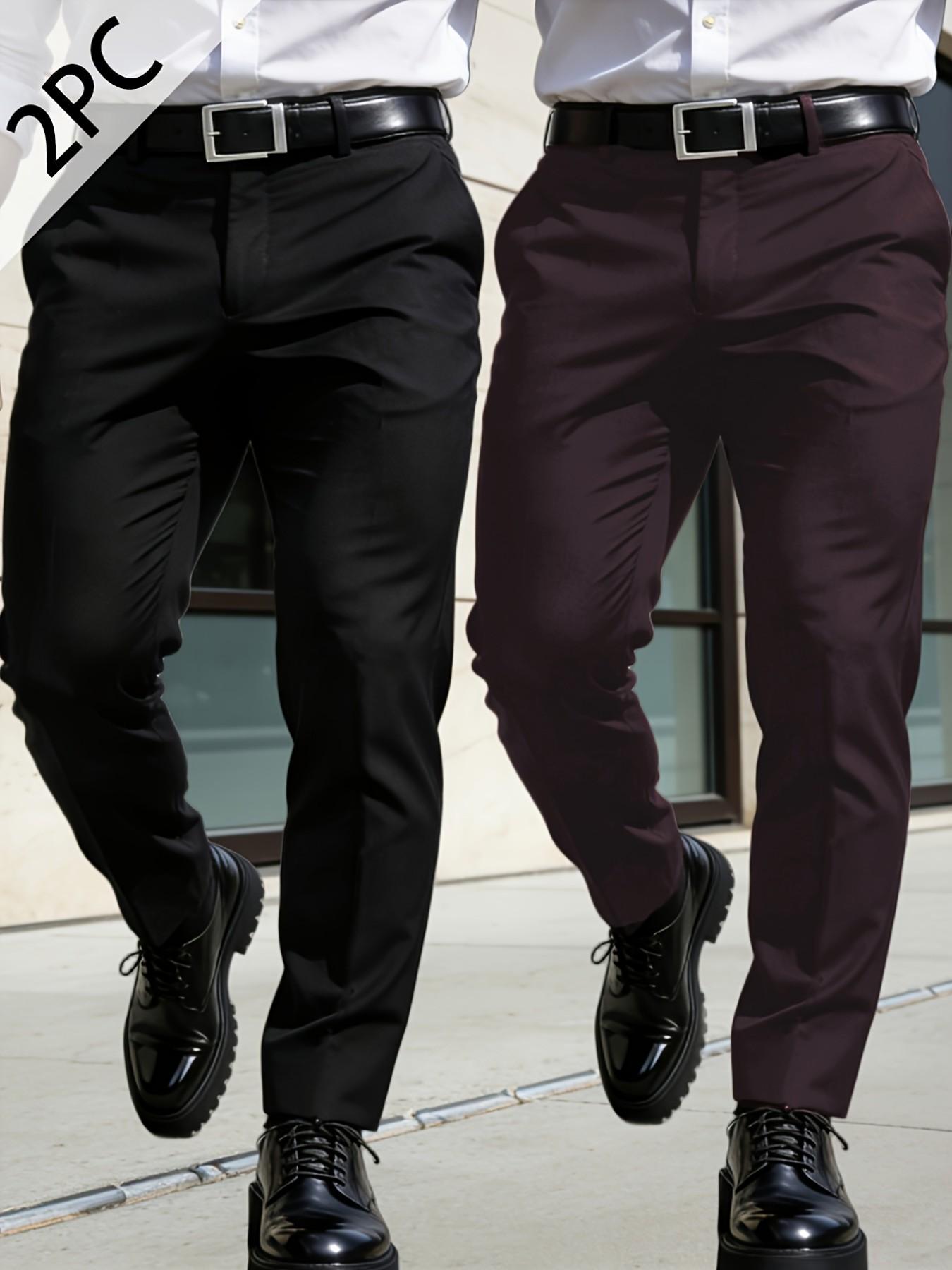 2-pieces Men's New Loose Straight Leg Elastic Solid Color Formal Pants, Casual Pockets, Anti-Wrinkle Comfortable Business Casual Trousers for Work and Weekend, Casual Fashion Pocket, Versatile, Modern