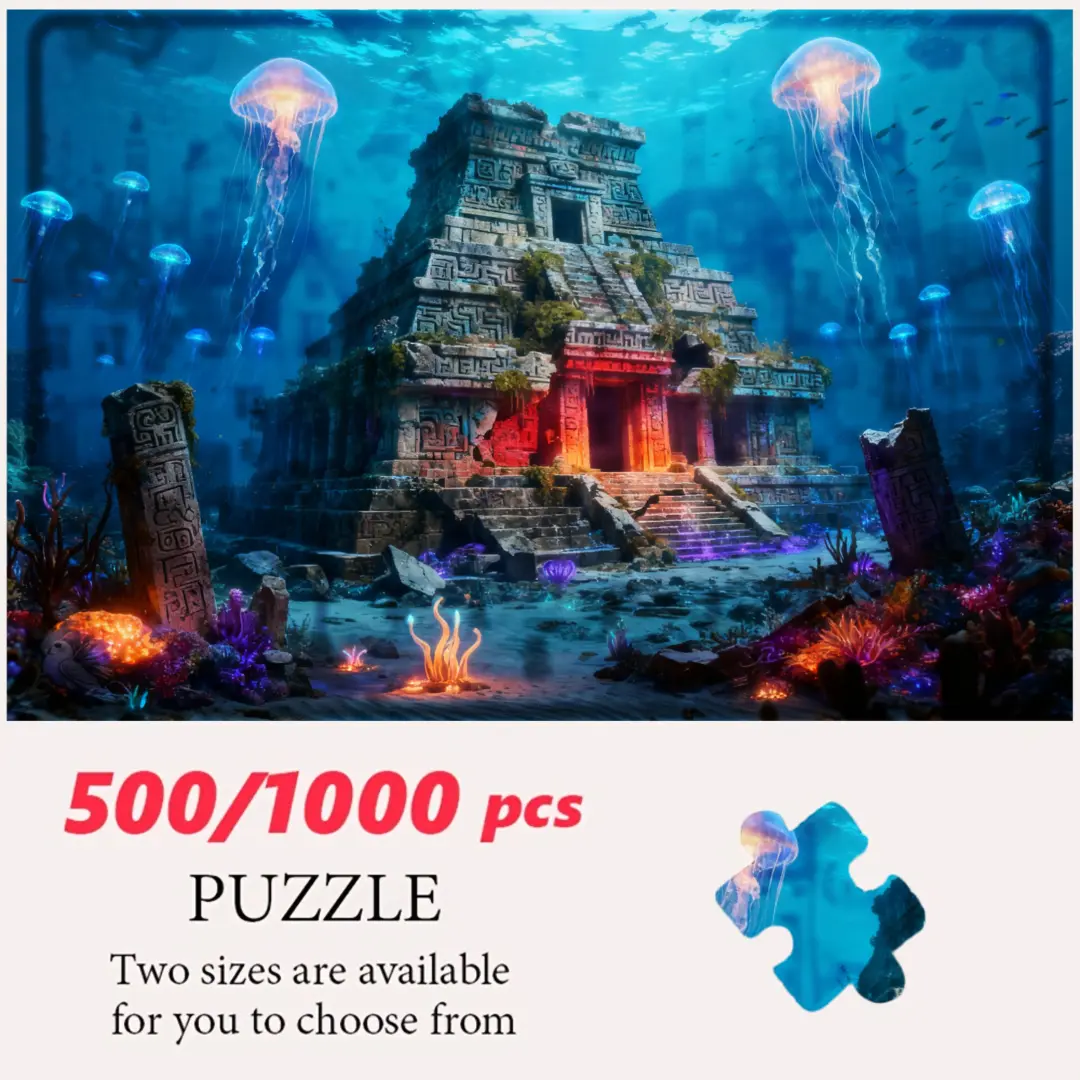 500/1000 Piece Puzzle, High-Quality Interlocking Pieces, Immersive Underwater Ancient Temple Artwork, Adults And Teens Relaxing Hobby, Perfect Gift For Puzzle Enthusiasts And Home Decor