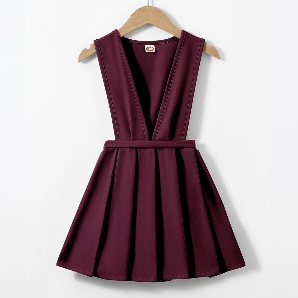 DY-Back to School Season, Girls' Button-Front Pinafore Pleated Dress, Girls' Elastic Waist A-Line Navy Pinafore Skirt with Adjustable Straps And Side Pockets, Preppy School Uniform Dress for Campus Outings (Bust Size Is Net Bust Size