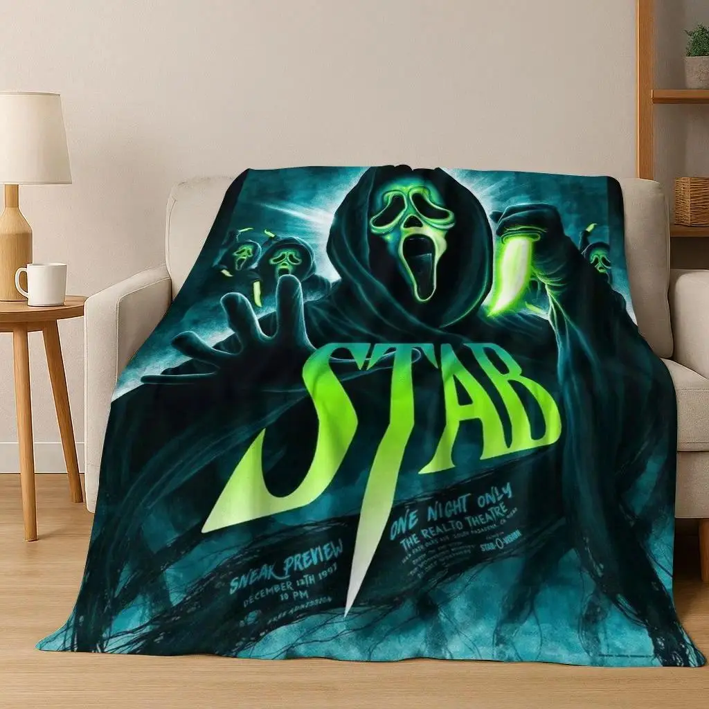 Horror Characters S-Scream Ghost Face Flannel Blanket, Cozy Soft Throw Blanket for Home Bedroom Bed Sofa Picnic Use, Lightweight Warm Plush Blanket Kids Teens Birthday Christmas Gift