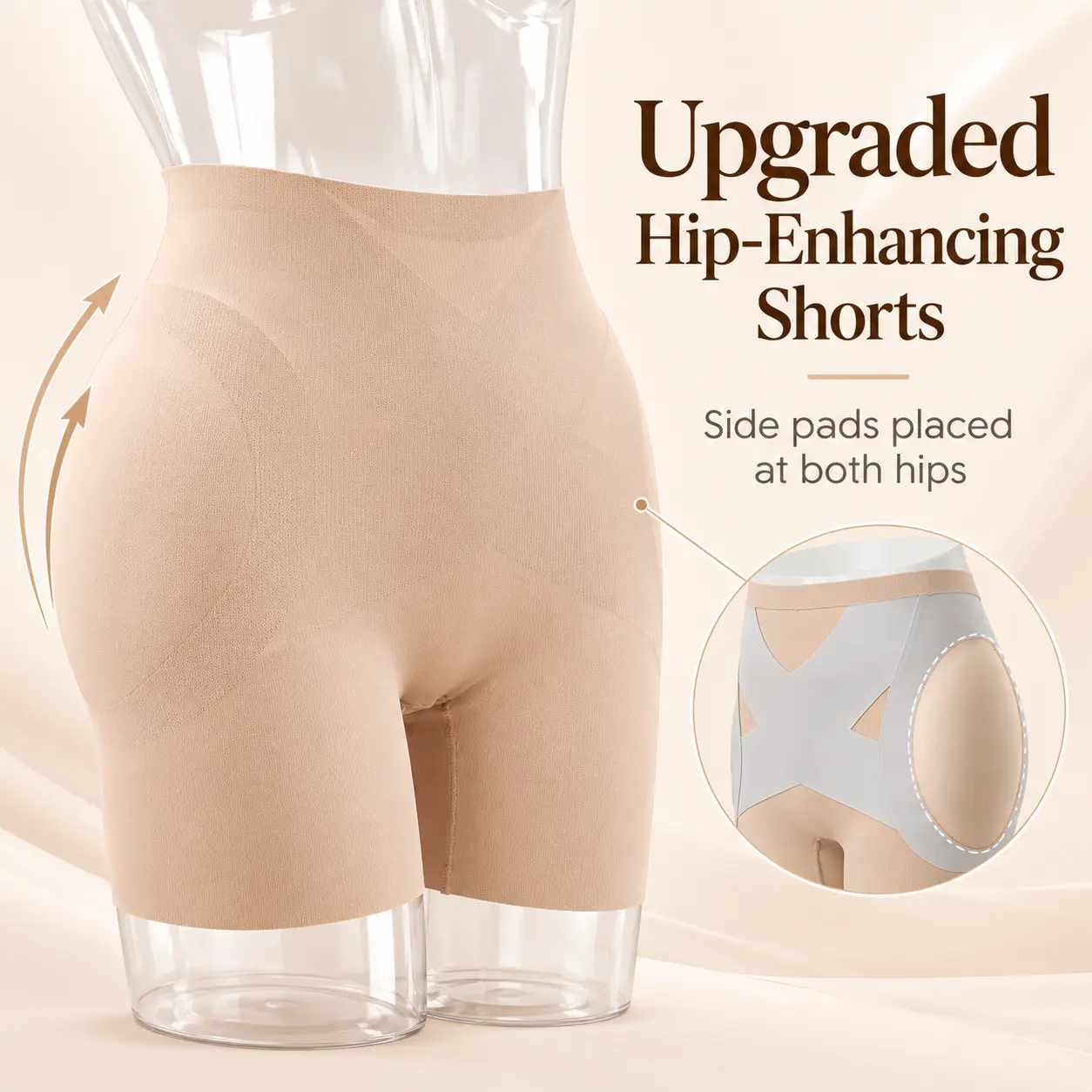 2 Pack High Waist Hip Enhancer Shapewear Shorts, Butt Lifter Padded Hips Shaper, Tummy Control Body Shaper Underwear for Women, Seamless Hip Padding Shorts, Nude Black