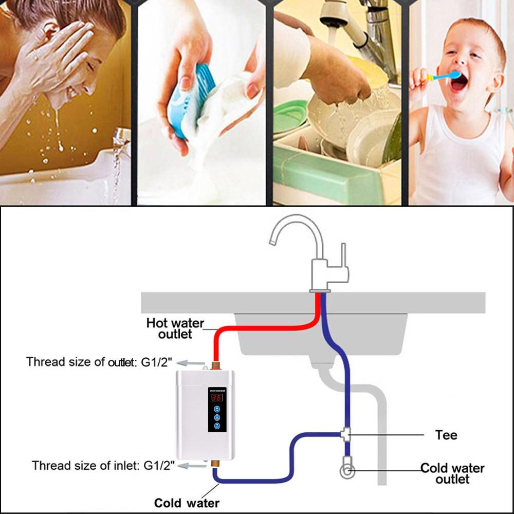 110v 3000w Instant Electric Water Heater, tankless, Under Counter, Ideal for Hand Washing, Energy Efficient, Compact Design