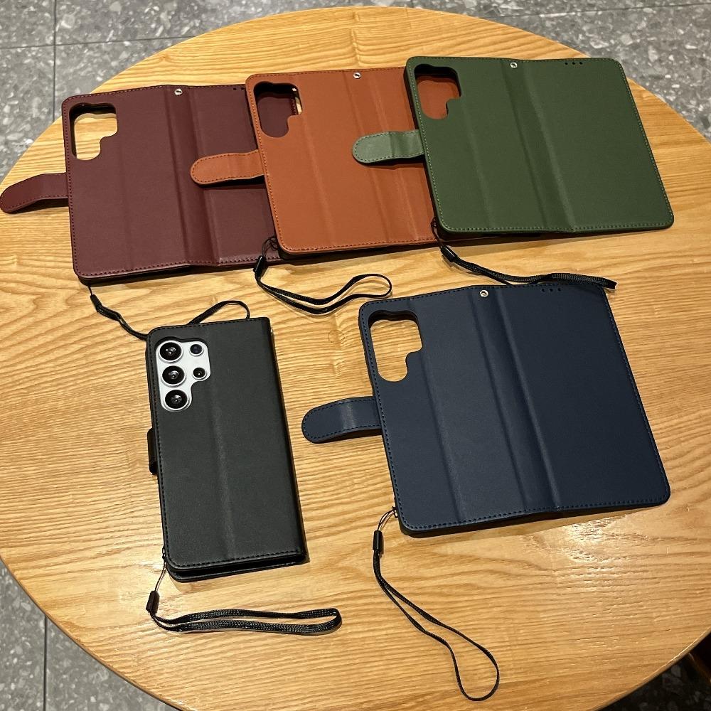 Matte PU Leather Flip Case for Samsung Galaxy – 2-in-1 Magnetic Cover w/ 3 Card Slots + Wallet, Stand Function, Anti-Drop, Lanyard | 5 Colors | Fits S22 Ultra S23 FE S24 Plus S25 EDGE S26 Ultra