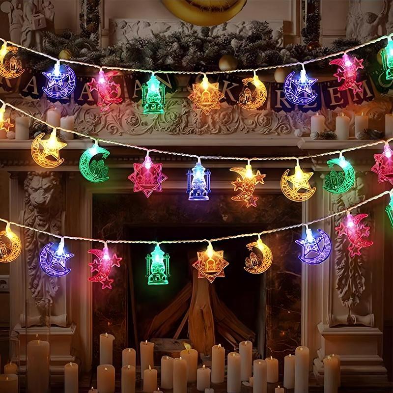 Ramadan LED String Lights Battery Operated Crescent Lantern Star Oil Lamp Decorations for Party Home Living Room Bedroom Party Lighting Decoration