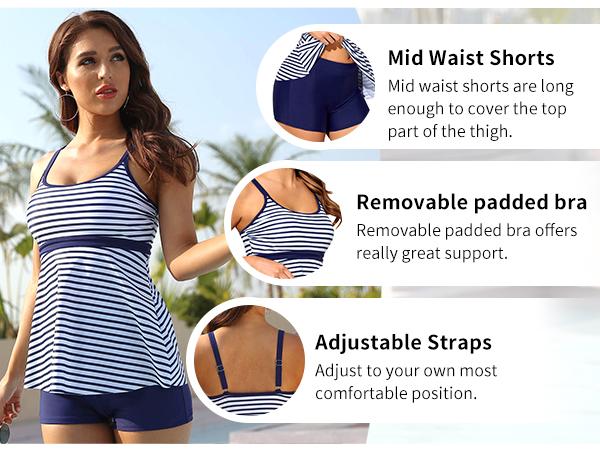 Yonique Women's Two Piece Tankini Bathing Suits for Women Tummy Control Swimsuits with Boy Shorts Modest Swimwear for Beach Swimming Holiday Vacation