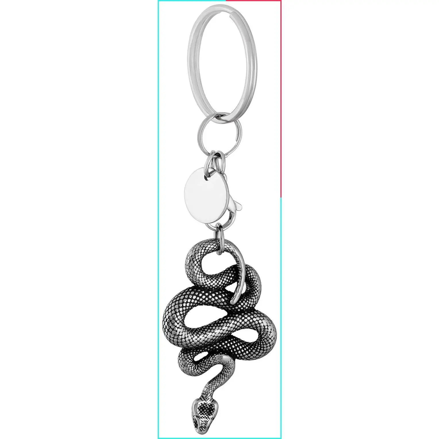 Stainless Steel Snake Pendant Keychain - Gothic Emo Punk Grunge Accessories, 0.98 x 1.6 in