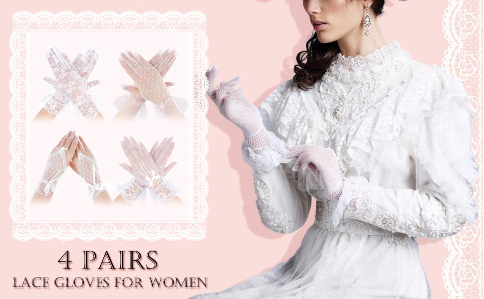 4 Pairs Lace Gloves for Women Fingerless Tea Party Gloves  display picture 1