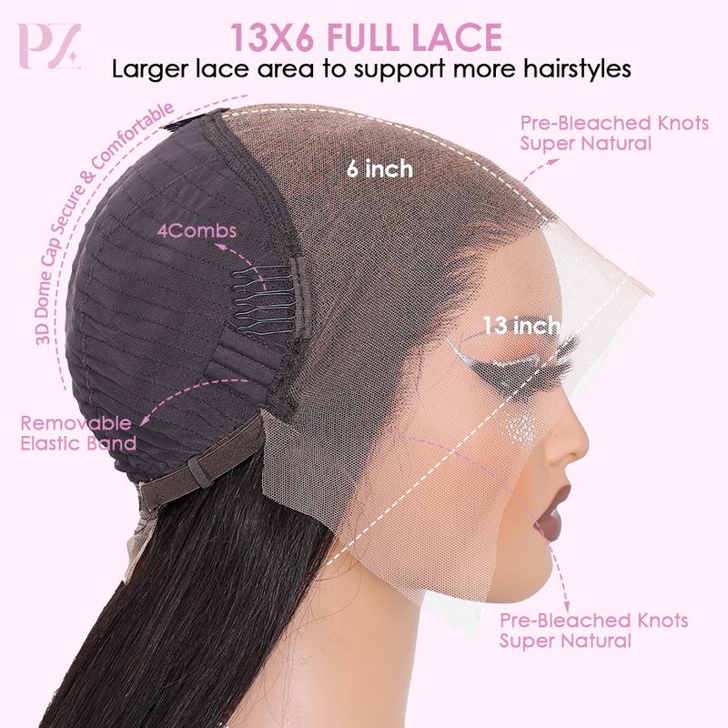【Upgrade】Pizazz Drawstring Wigs 13x6 Glueless Lace Frontal Wigs Pre Everything Ear to Ear HD Transparent Lace Skin Melted Brazilian Body Wave Human Hair Wigs 220% Full Density Glueless Ready to Wear Wigs For Women