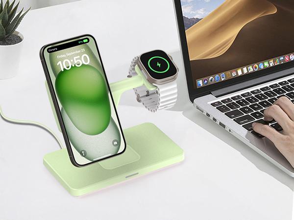 3-in-1 Foldable Charger Stand for MagSafe: Wireless Charging Station for Cellphone iPhone 15/14/13/12 Pro Max Plus Mini, Magnetic Mag-Safe Dock for Apple Watch Ultra/SE/9/8/7/6/5/4/3/2, Air Pods Pro/3/2 Smartphone Electronic Folding with Usb Cable Black