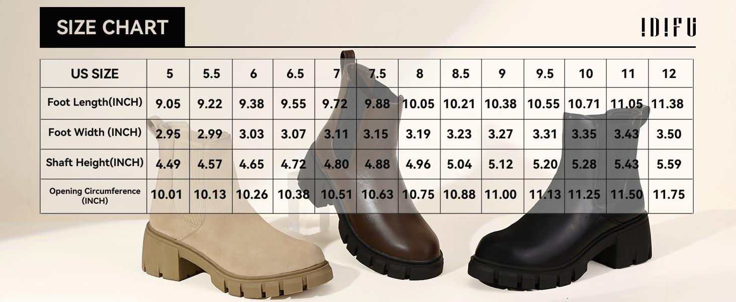 IDIFU Women's Chunky Platform Chelsea Boots, Women's Elastic Ankle Chelsea Boots, All Weather Boots, Comfortable Insole Shoes