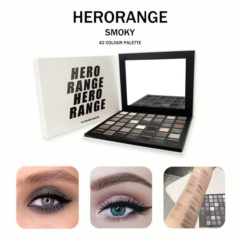 HERORANGE 42-Color Smoky Eyeshadow Palette Matte Shimmer Glitter Trio 24H Waterproof & Smudge-Proof Stage-Level Pigmented Natural Blurring Effect Ultra Fine Powder No Fallout Festival Party Makeup Gift Cosmetic！