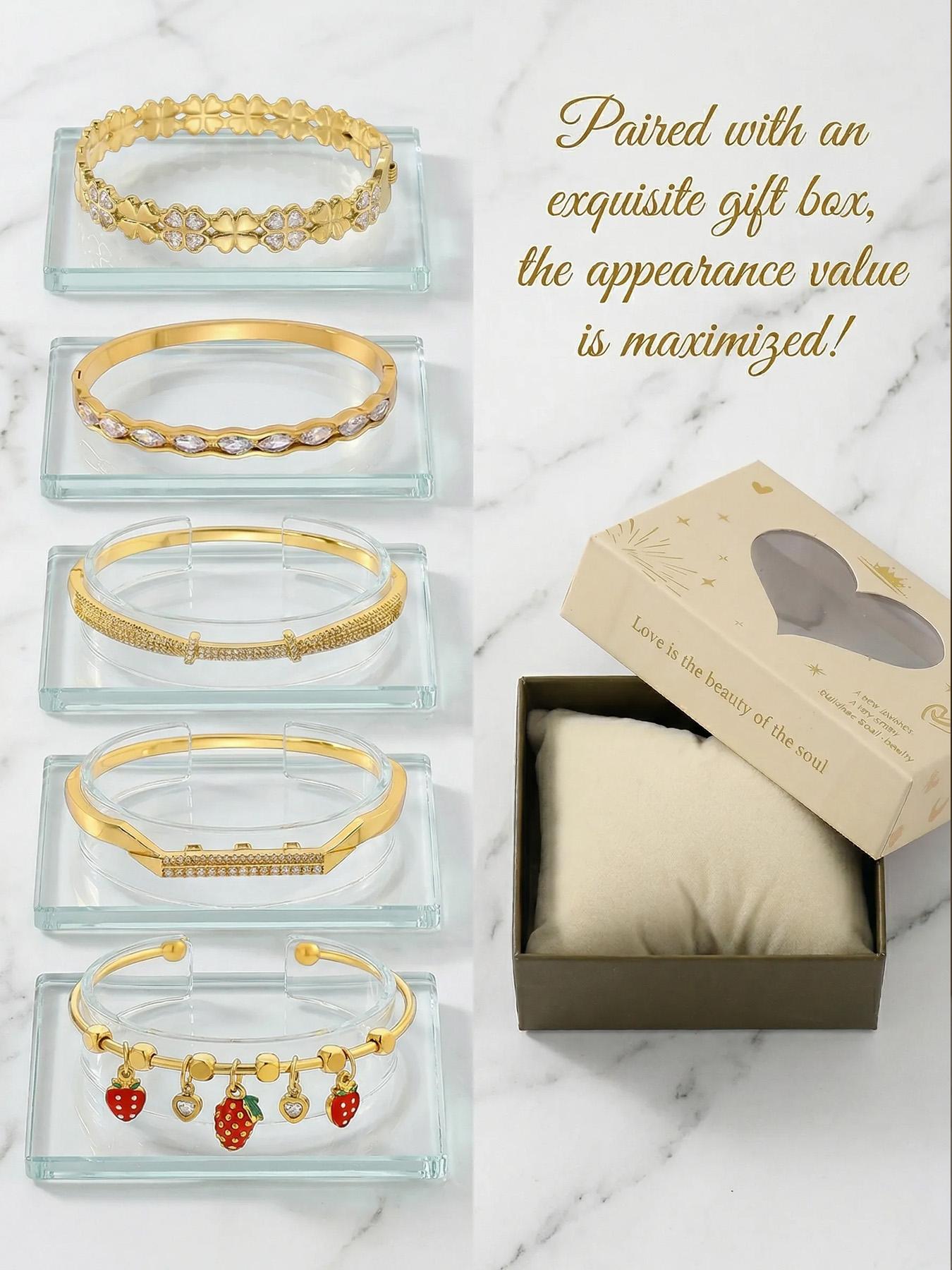 Gold plated five piece bracelet gift box set, cute red strawberries and chili peppers, durable and non fading, stylish and atmospheric, the first choice for gift giving