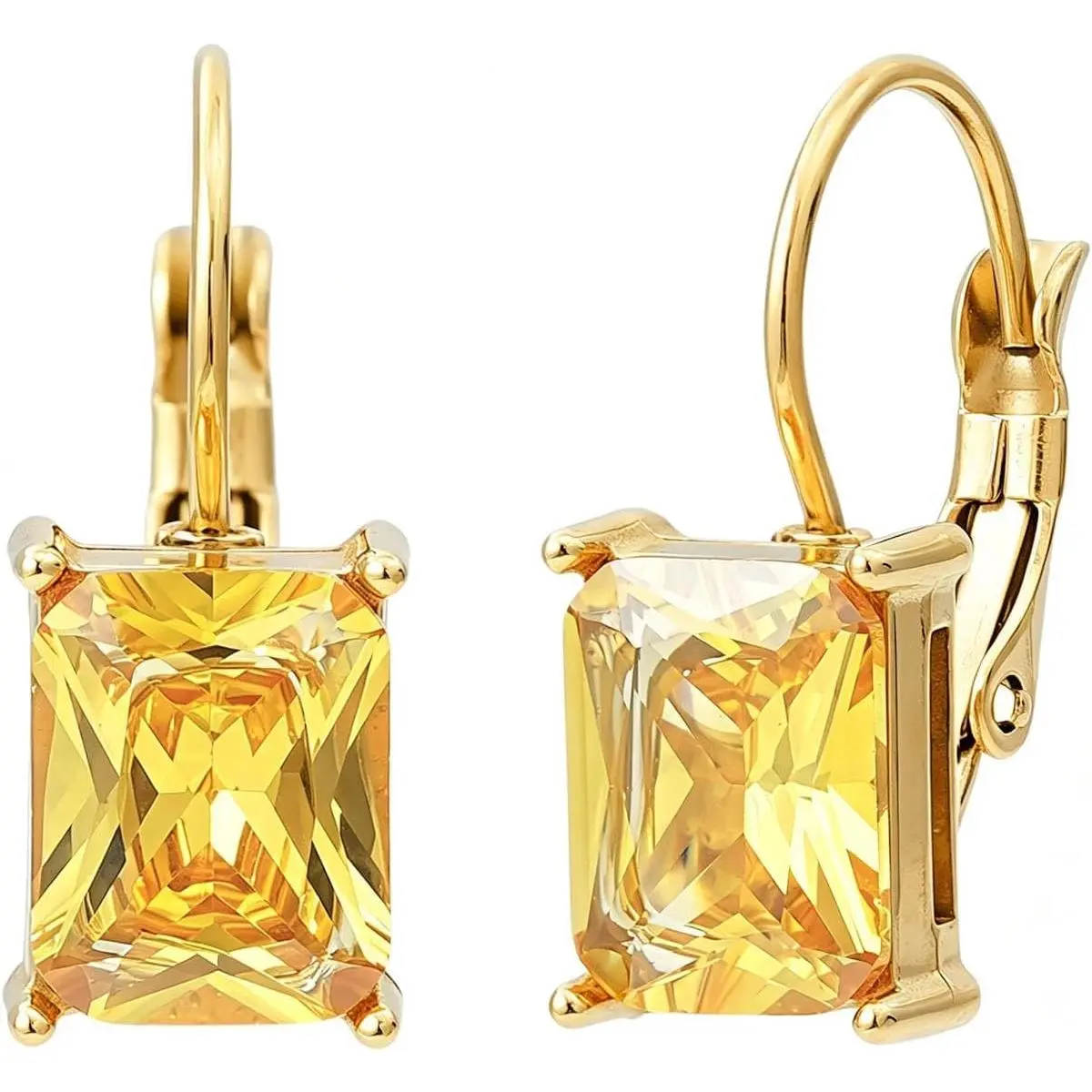 4 * 6mm Birthstone Dangle Earrings/ 7 * 9mm Birthstone Leverback Earrings 18K Gold Plated Emerald-cut Jewelry Birthday Gift for Her