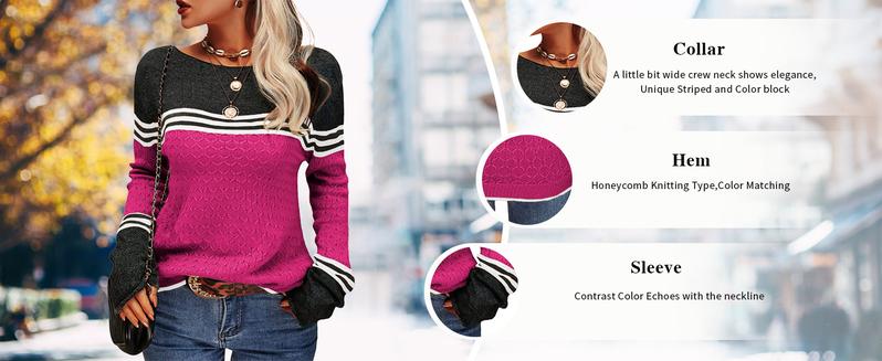Saodimallsu Womens Fall Fashion 2025 Sweaters Colorblock Lightweight Striped Crewneck Winter Trendy Pullover Tops