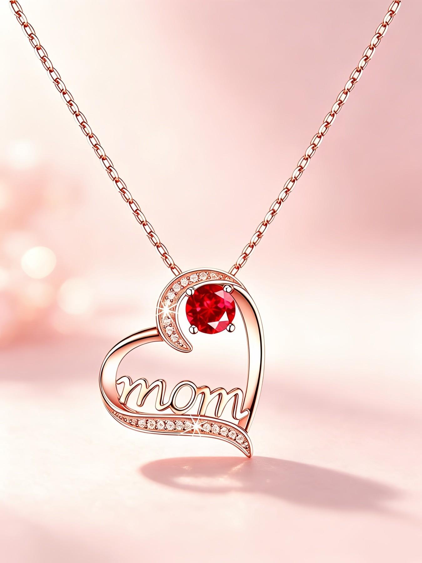 Eternal Maternal Love • Mother's Day Necklace Heart-shaped MOM rose gold gem necklace, light luxury & high-end.Paired with a preserved rose & teddy bear jewelry gift box.Perfect mysterious gift for birthdays, Valentine’s Day, Mother’s Day and Christmas.