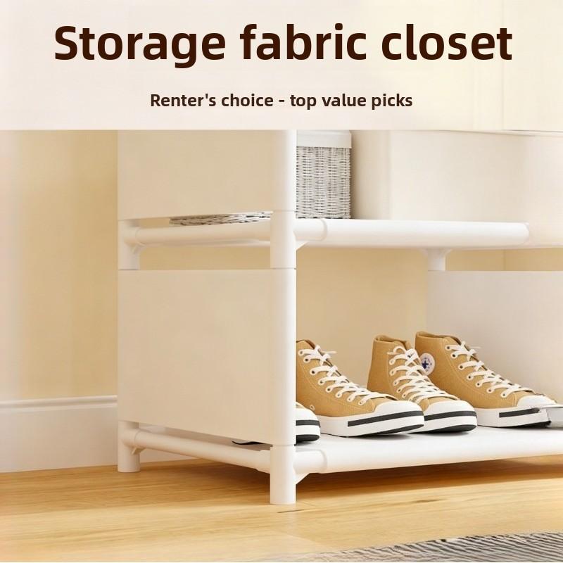 Wardrobe with clothes rod and storage shelves, standalone portable storage cabinet, easy-to-assemble fabric clothing organizer storage cabinet, sturdy metal frame, suitable for bedrooms, walk-in closets, apartments, dormitories, and small spaces