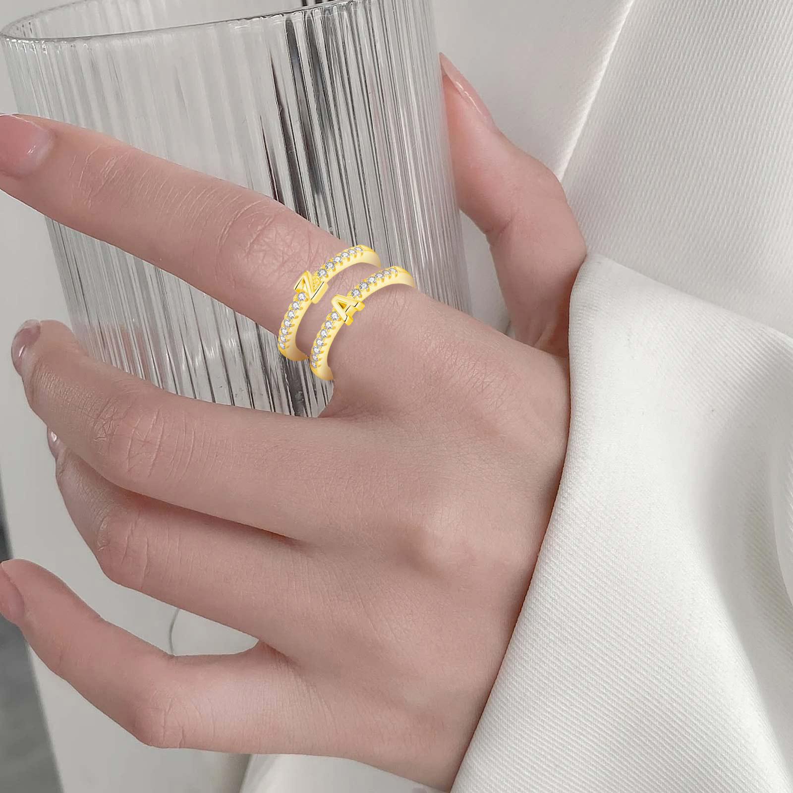 26 Initial Rings for Women & Girls, Letter A - Z Shiny Adjustable Open Rings, Personalized Name Ring Gifts For Birthday and Valentines