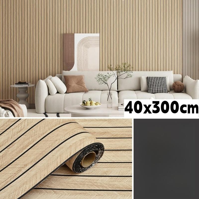 PVC Slat Wall Panel Peel and Stick 40CM"x 300CM" Faux Wood Slat Panel Artificial Oak Wood Grain Self-Adhesive Soundproof 3D Wall Panel for Walls and Ceilings