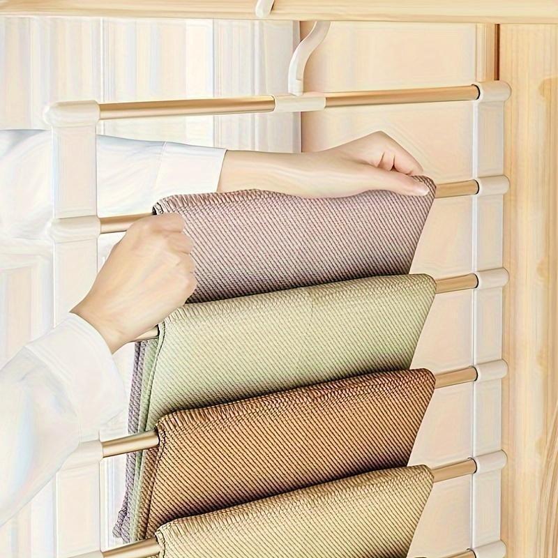 Foldable Pants Organizer Hanger, 2 Multi-Layer Stainless Steel Foldable Lightweight Hangers, Space-Saving for Home Closet, Multifunctional Hanging Clothes Rack