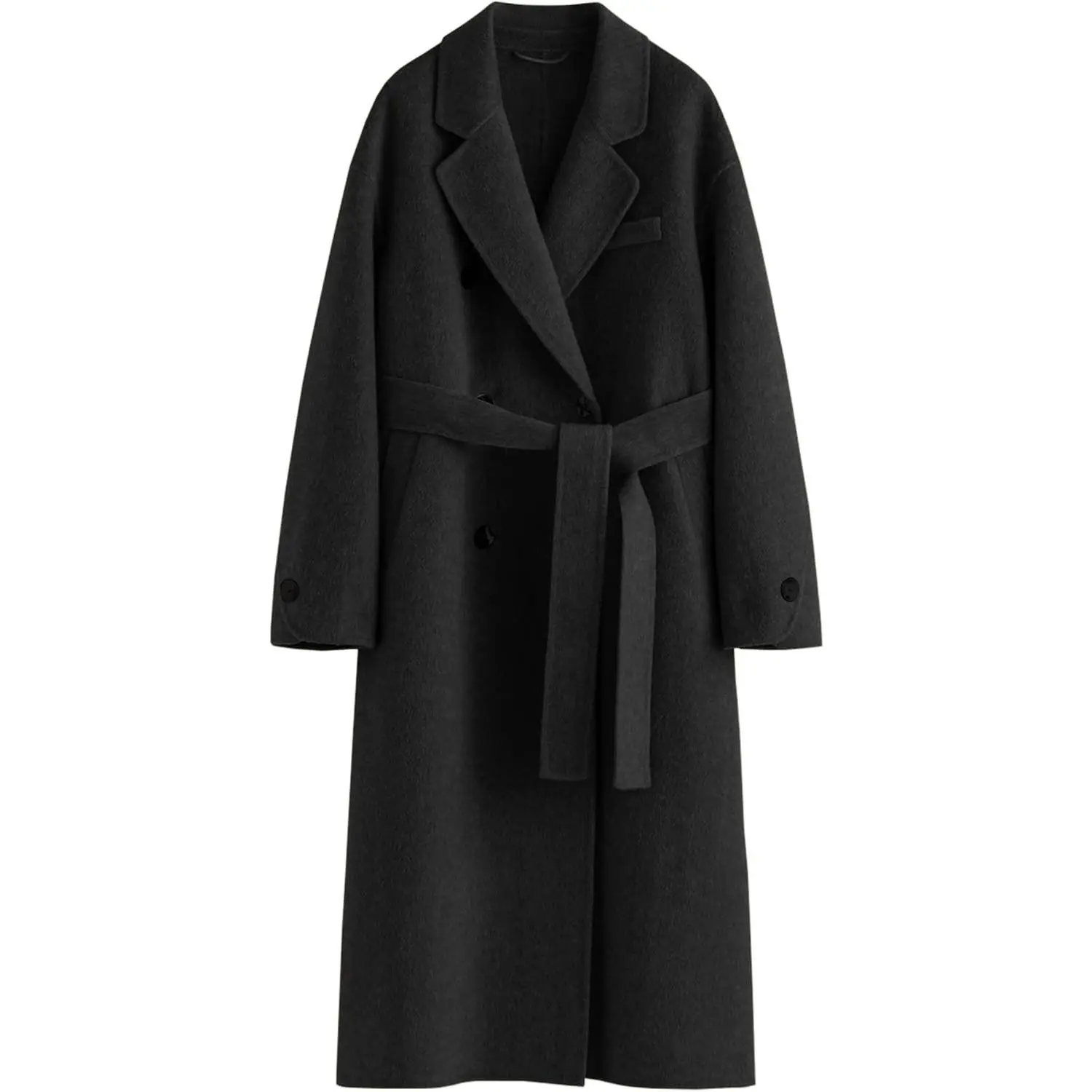 Womens Fall Long Trench Coat Double Breasted Button Down Lapel Belted Peacoat
