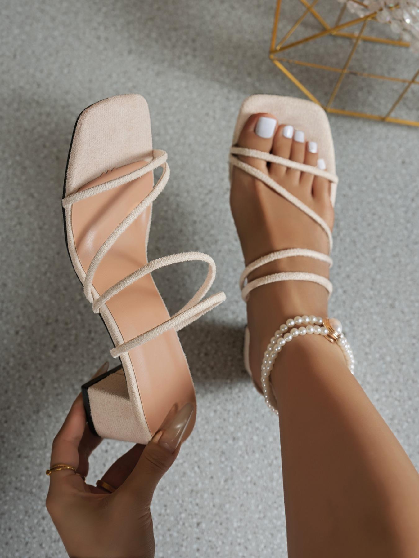 Women's High Heel Suede Sandals, Summer Strappy Open Toe Chunky Thick Sole Slippers, Size 35-43, Versatile Fashion Shoes Women's High Heel Suede Sandals, Summer Strappy Open Toe Chunky Thick Sole Slippers, Size 35-43, Versatile Fashion Shoes