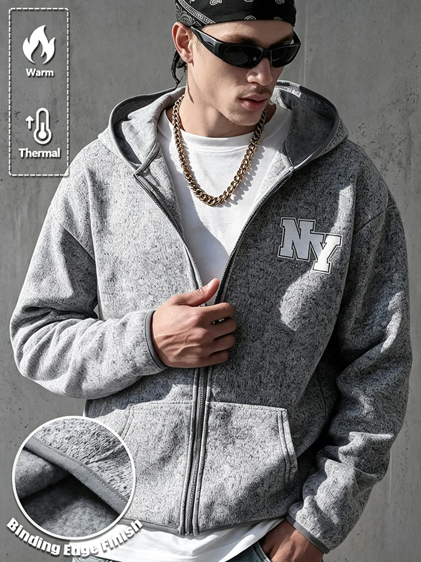 Men's Casual Fleece Hoodie, Full Zip Long Sleeve Warm Hooded Jacket with Kangaroo Pocket, Comfortable Sporty Coat for Fall & Winter