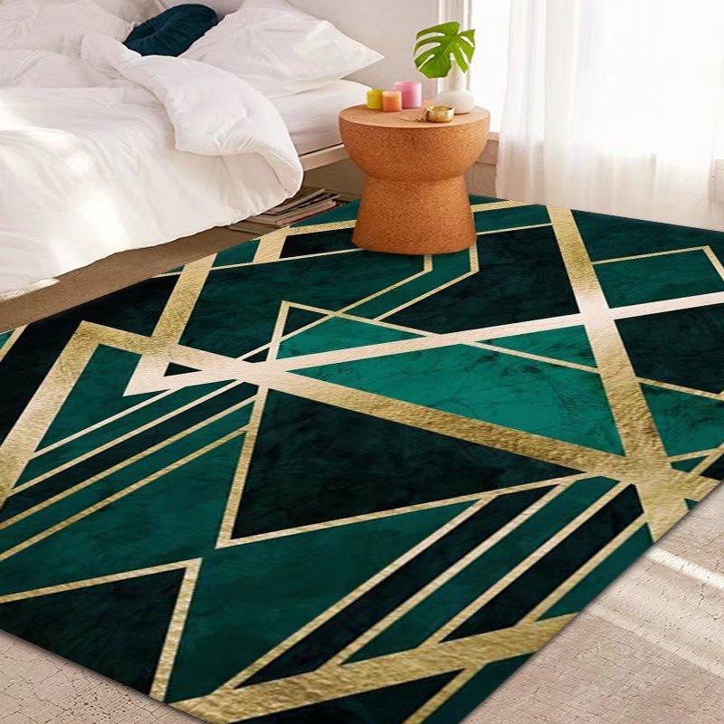 Luxury Emerald Green Gold Geometric Marble Flannel Area Rug - Modern Abstract Line Pattern Soft Mat for Living Room, Non-Slip Home Decor#EmeraldGreenRug #GoldGeometricMat #MarbleAbstractDecor #ModernCarpet #NonSlipFlannelRug