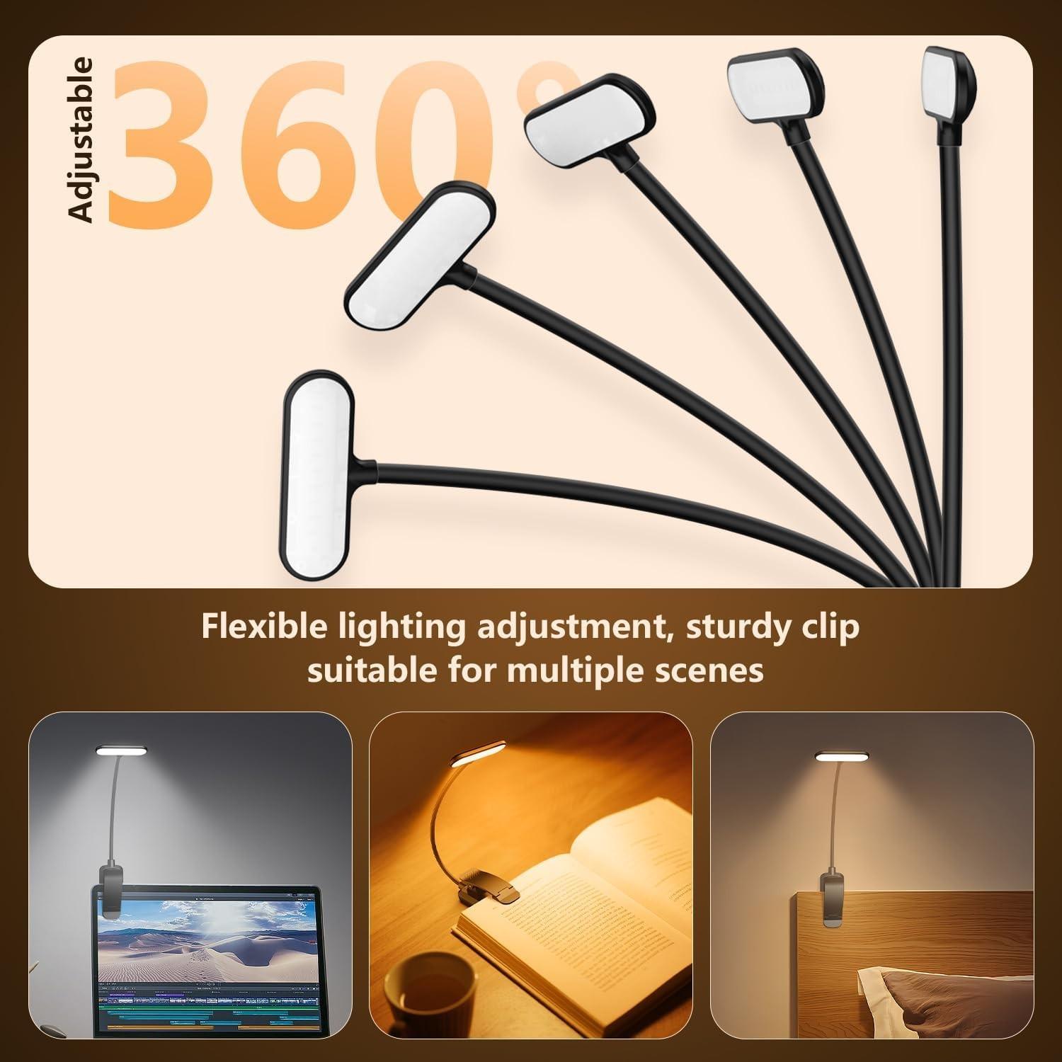 Modern LED Book Light, Mini Creative Clip-On Lamp, Adjustable Metal Hose, Portable Nightlight for Bedroom Study Room