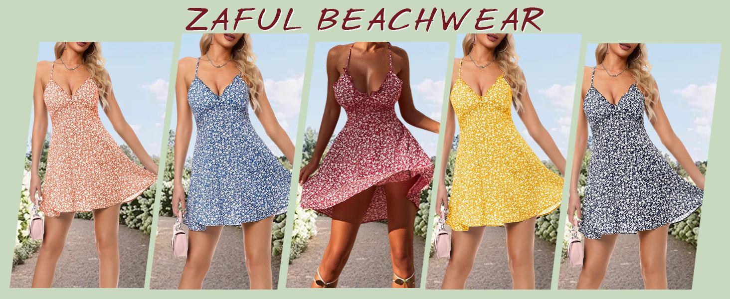 ZAFUL Women's Dresses, Ditsy Floral Cami Mini Dress, Swing Skater Beach  Dress,Summer Dresses, Casual Comfortable Dresses,Holiday Beach Summer Women's Clothing,summer outfits 2024 Womenswear Sleeveless prom dress summer outfits