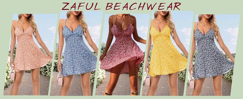 ZAFUL Women's Dresses, Ditsy Floral Cami Mini Dress, Swing Skater Beach  Dress,Summer Dresses, Casual Comfortable Dresses,Holiday Beach Summer Women's Clothing,summer outfits 2024 Womenswear Sleeveless prom dress summer outfits