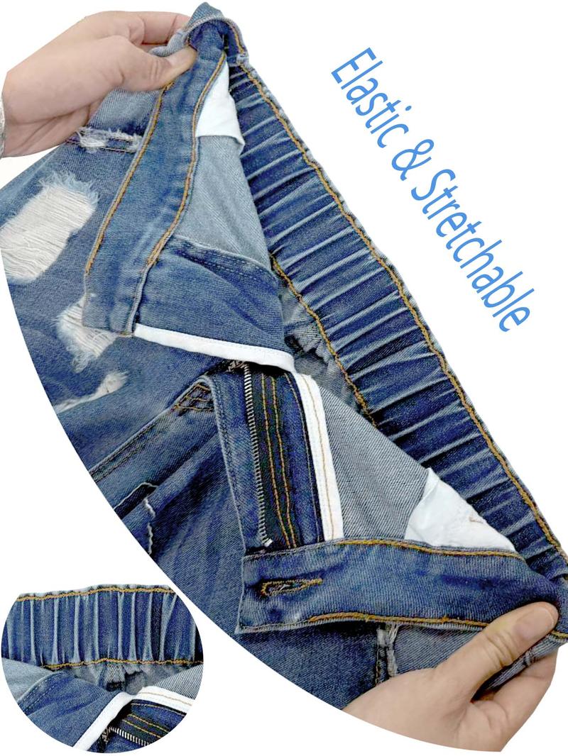 Women's Distressed Skinny Jeans Featuring red Christmas print patterns Retro distressed design Stretch waistband for comfortable wear Holiday casual street style