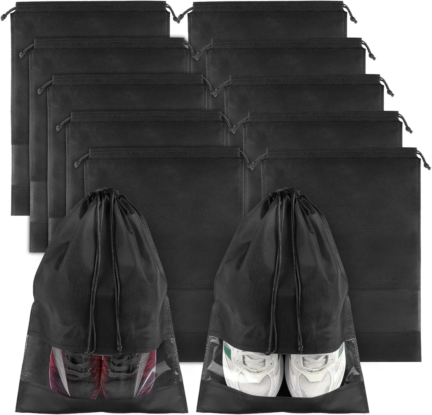 5 Pack Clear Drawstring Shoe Storage Bags, Waterproof Transparent Travel Shoe Pouches 15.7 x 11.8 Inch, Dust-Proof Portable Shoe Organizer Bags for Men Women, Gym, Trips, Luggage Packing, Closet Storage and Daily Shoe Arrangement
