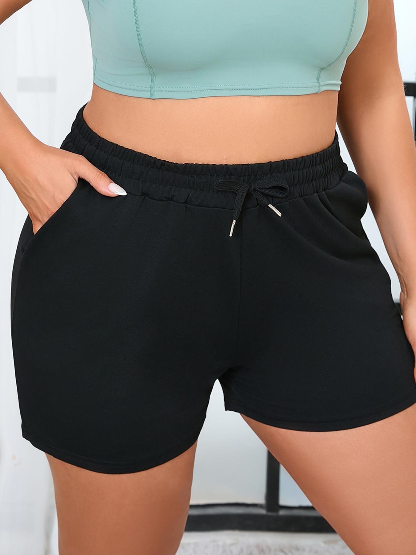 Women's Plus Size Elastic Gym Shorts, Casual Gym Workout Pants, Outdoor Training Daily Commute Hotpants, Stretch Knit Shorts, K1145plus