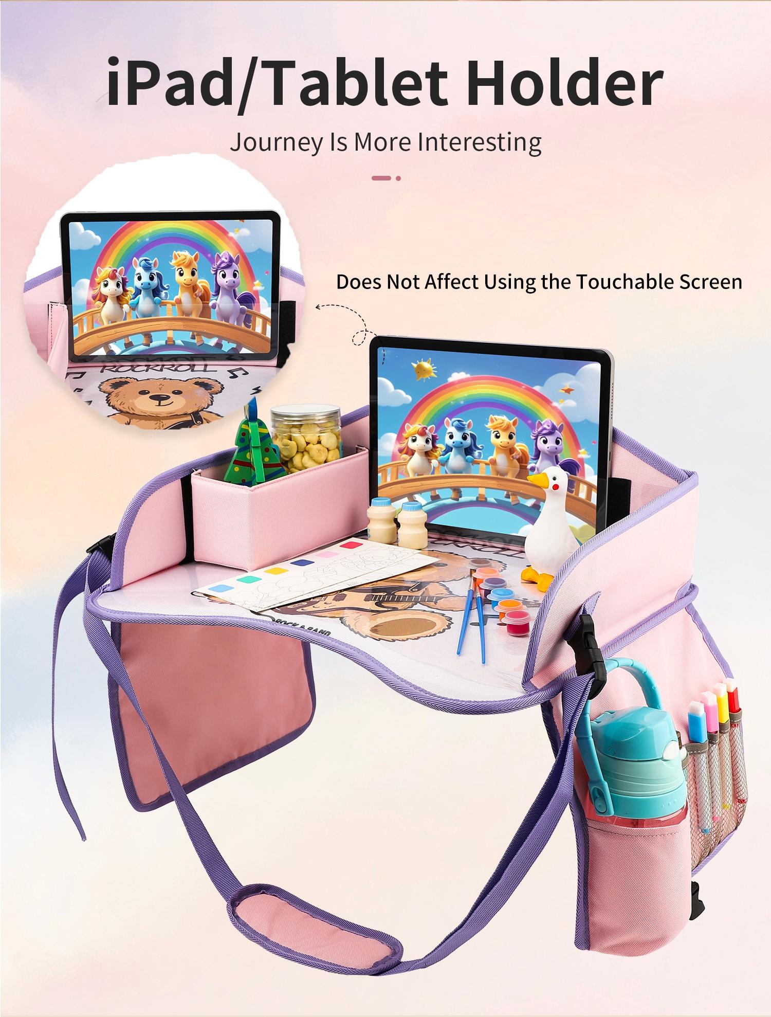 Car Seat Tray with Drawing Board and Compartments, Portable Kids Art Pad for Ages 3-8, Convenient Travel Accessory, Single Piece Design
