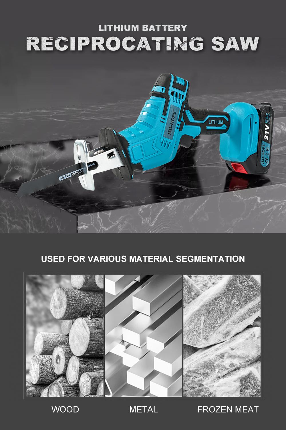 JSD-HOPE Electric Reciprocating Saw, HouseholdRechargeable Small Outdoor Hand-held ElectricSaw, Lithium Electric Saber Hand Chainsaw